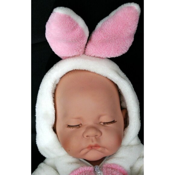 Anatomically Correct Baby Girl Doll in White Bunny Sleeper 1 Pc Eyelashes - Picture 2 of 12